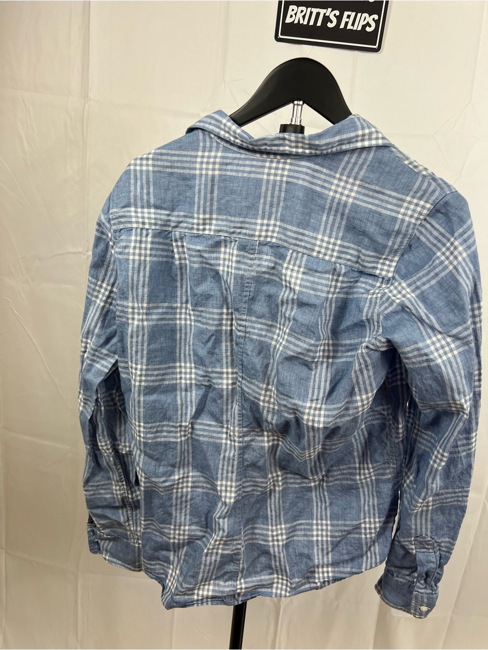 Frank & Eileen Barry Italian Linen Blue Plaid Button Down Shirt Size Large - Picture 8 of 9
